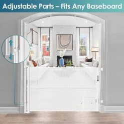 Retractable Baby Gate With Cat Door 55" Wide Baby Gate Indoor Retractable Dog Gate Outdoor Retractable Gate Pet Gates With Walk Through Door Gate Cat Gate For Doorway Baby Gate For Stairs, White -Dog Supplies Store 41naR38NSQL