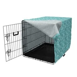 Lunarable Dog Bone Dog Crate Cover, Animal Footprints And Bone Food Pattern In Repeating Arrangement, Easy To Use Pet Kennel Cover For Small Dogs Puppies Kittens, 18 Inch, Ceil Blue Seafoam -Dog Supplies Store 41oCpfDwdML
