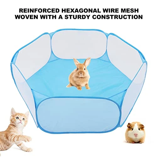 Small Animals Tent, Foldable Pet Playpen Portable Outdoor Exercise Yard Fence For Cat Rabbits Bunny Hamster Guinea Pig Chinchillas Blue 3 Small Animals Tent, Foldable Pet Playpen Portable Outdoor Exercise Yard Fence For Cat Rabbits Bunny Hamster Guinea Pig Chinchillas Blue - Image 3