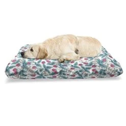 Ambesonne Fruit Pet Bed, Raspberry Pattern With Foliage Leaves Hand Drawn Seasonal Food Spring Vegetation, Chew Resistant Pad For Dogs And Cats Cushion With Removable Cover, 24" X 39", Multicolor