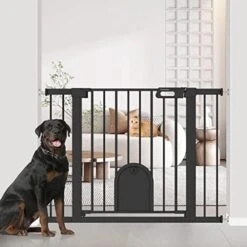 Narrow Baby Gate With Cat Door Walk Through - 24.5" To 29.5" Wide Small Pet Gate For Puppy Dog Doorway Stair - Pressure Mounted Safety Child Gate Stand 30 Inches Tall -Dog Supplies Store 41p7aTAsjaL. AC