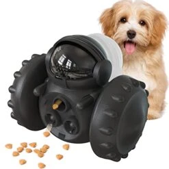 Dog Puzzle Toys, Interactive Treat Toy Food Dispenser, JOSMAX Robot Wheel Slow Feeder Toys For Smart Dogs To Keep Them Busy, Enrichment Toys For IQ Training Mind Improvement - Black