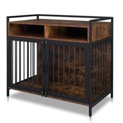 Karl Home Wooden Medium/Small Furniture Style Dog Crates With Storage And Anti-chew Features, Decorative Modern Double Doors Dog Kennel Indoor Use For Living Room, 38.6" L×23.6" W×31.5" H