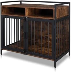 Karl Home Wooden Medium/Small Furniture Style Dog Crates With Storage And Anti-chew Features, Decorative Modern Double Doors Dog Kennel Indoor Use For Living Room, 38.6" L×23.6" W×31.5" H -Dog Supplies Store 41r95geVA8L. AC 1
