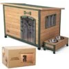 PUPPYLUCKY Wooden Weatherproof Outdoor Dog House | Beautiful Green Roof With Food And Water Bowl Included | Durable For Medium And Large Dogs (Large)