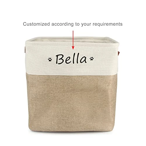 Personalized Dog Toy Box Square Basket With Leather Handles , Custom Name And Paw Pattern Puppy Toy Bin , Storage Baskets For Organizing Food Clothes And Pets Accessories(White Beige) 4 Personalized Dog Toy Box Square Basket With Leather Handles , Custom Name And Paw Pattern Puppy Toy Bin , Storage Baskets For Organizing Food Clothes And Pets Accessories(White Beige) - Image 4