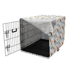 Ambesonne Dog Dog Crate Cover, Funny Dogs Flying With Food Bowl And Bones Pets Companion Illustration, Easy To Use Pet Kennel Cover For Small Dogs Puppies Kittens, 18 Inch, Slate Blue Ginger -Dog Supplies Store 41roLG55HHL