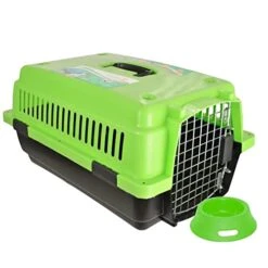 PACK LEADER | Rigid Carrier For Small Dogs And Cats | Safe Metal Grid | Includes Food Dish | Heavy Duty Design For Safe Travel | Size 57 X 39 X 31 Cm | Assorted Colour