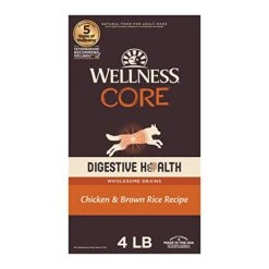 Wellness CORE Digestive Health Dry Dog Food With Wholesome Grains, Highly Digestible, For Dogs With Sensitive Stomachs, Made In USA With Real Chicken (Adult, 4-Pound Bag)