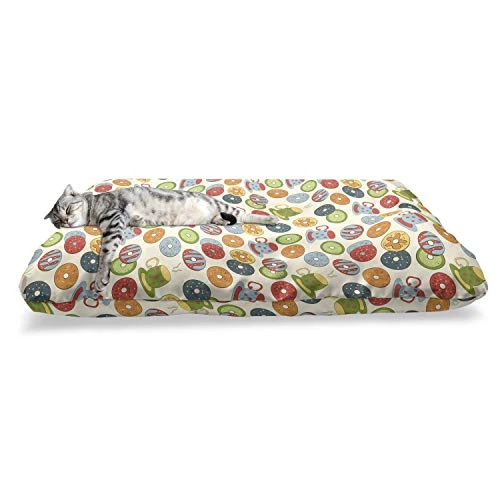 Ambesonne Food Pet Bed, Colorful Sketch Of Glazed Donuts In Sprinkles And Hot Drink Cups Pattern, Chew Resistant Pad For Dogs And Cats Cushion With Removable Cover, 24" X 39", Eggshell And Multicolor 2 Ambesonne Food Pet Bed, Colorful Sketch Of Glazed Donuts In Sprinkles And Hot Drink Cups Pattern, Chew Resistant Pad For Dogs And Cats Cushion With Removable Cover, 24" X 39", Eggshell And Multicolor - Image 2