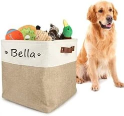 Personalized Dog Toy Box Square Basket With Leather Handles , Custom Name And Paw Pattern Puppy Toy Bin , Storage Baskets For Organizing Food Clothes And Pets Accessories(White Beige) 16 Personalized Dog Toy Box Square Basket With Leather Handles , Custom Name And Paw Pattern Puppy Toy Bin , Storage Baskets For Organizing Food Clothes And Pets Accessories(White Beige) -Dog Supplies Store 41vAhg 9BZL. AC