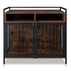 GENERIC 38.6 "Furniture Dog Cage, Metal Heavy Duty Super Sturdy Dog Cage, Dog Crate For Small/Medium Dogs, Double Door And Double Lock, With Storage And Anti-chew Features, Pet Crate Furniture, Rustic Brown