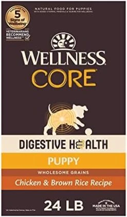 Wellness CORE Digestive Health Dry Dog Food With Wholesome Grains, Highly Digestible, For Dogs With Sensitive Stomachs, Made In USA With Real Chicken (Adult, 4-Pound Bag) -Dog Supplies Store 41wCfScbywL. AC