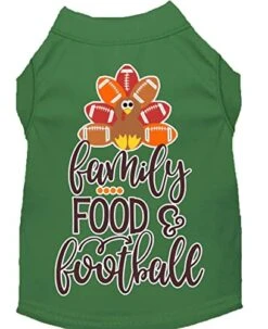 Family, Food, And Football Screen Print Dog Shirt Green XXL
