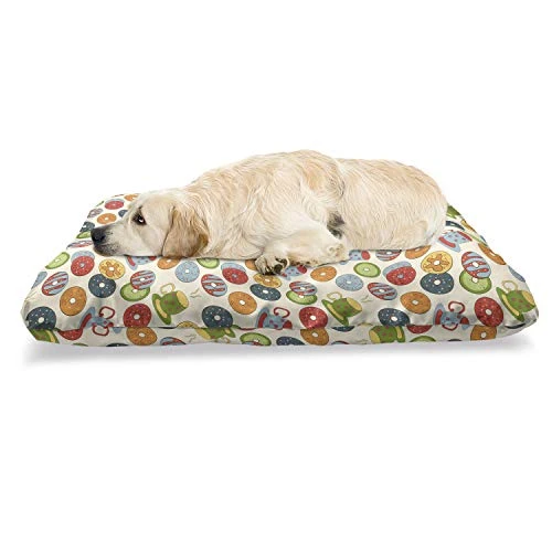 Ambesonne Food Pet Bed, Colorful Sketch Of Glazed Donuts In Sprinkles And Hot Drink Cups Pattern, Chew Resistant Pad For Dogs And Cats Cushion With Removable Cover, 24" X 39", Eggshell And Multicolor 1 Ambesonne Food Pet Bed, Colorful Sketch Of Glazed Donuts In Sprinkles And Hot Drink Cups Pattern, Chew Resistant Pad For Dogs And Cats Cushion With Removable Cover, 24" X 39", Eggshell And Multicolor