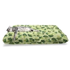 Ambesonne Vegetable Pet Bed, Repeating Healthy Food Graphic With Organic Broccoli Pattern, Chew Resistant Pad For Dogs And Cats Cushion With Removable Cover, 24" X 39", Green Pale Green