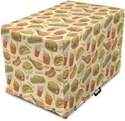 Lunarable Soda Dog Crate Cover, Fast-Food French Fries Hamburgers Onion Rings Wings Chips Retro Unhealthy Menu, Easy To Use Pet Kennel Cover For Small Dogs Puppies Kittens, 24 Inch, Multicolor -Dog Supplies Store 51 foPT6fL. AC 6
