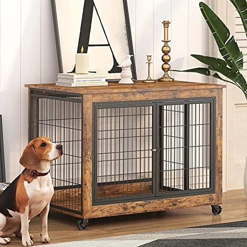 Dog Crate Furniture, Wooden Dog Cages House Pet Kennels With Double Doors And Drawer Indoor End Table Furniture For Medium Large Dog, 30" Grey 9 Dog Crate Furniture, Wooden Dog Cages House Pet Kennels With Double Doors And Drawer Indoor End Table Furniture For Medium Large Dog, 30" Grey - Image 9