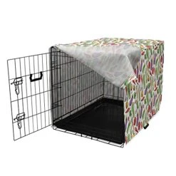 Ambesonne Vegetable Art Dog Crate Cover, Detailed Eggplant Cucumber With Onion And Garlic Food Ingredients Cartoon, Easy To Use Pet Kennel Cover For Medium Large Dogs, 22 Inch, Multicolor -Dog Supplies Store 510A83kEuSL