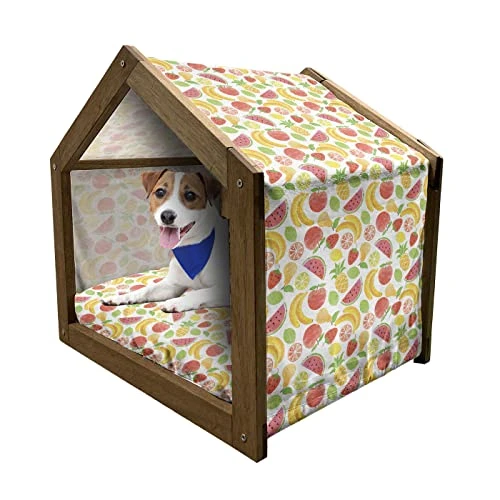 Lunarable Watermelon Wooden Pet House, Hawaiian Food Pattern With Pineapple Strawberry Lemons And Bananas Grunge Effect, Outdoor & Indoor Portable Dog Kennel With Pillow And Cover, Large, Multicolor 1 Lunarable Watermelon Wooden Pet House, Hawaiian Food Pattern With Pineapple Strawberry Lemons And Bananas Grunge Effect, Outdoor & Indoor Portable Dog Kennel With Pillow And Cover, Large, Multicolor