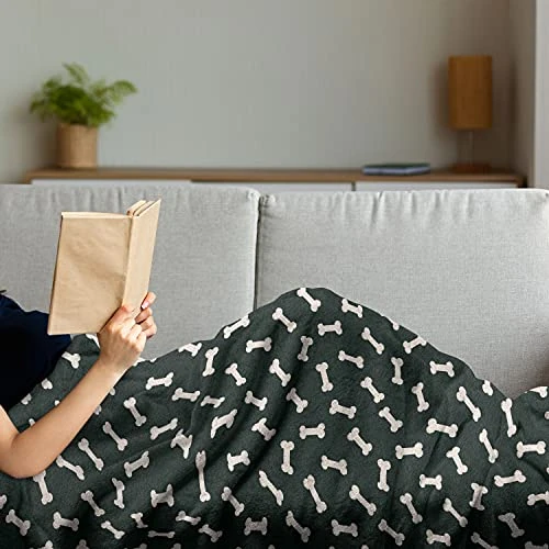 Lunarable Dog Bone Throw Blanket, Simplistic Doodle Dog Food Bone Background Canine Animal Care Theme, Flannel Fleece Accent Piece Soft Couch Cover For Adults, 60" X 80", Ivory And Charcoal Grey 2 Lunarable Dog Bone Throw Blanket, Simplistic Doodle Dog Food Bone Background Canine Animal Care Theme, Flannel Fleece Accent Piece Soft Couch Cover For Adults, 60" X 80", Ivory And Charcoal Grey - Image 2