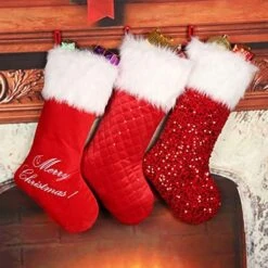 Sexybody Pet Paw Plush Christmas Stockings 2 Pack Xmas Decorations Fireplace Hanging Socks Family Holiday Dog Cat Gift Stockings (Grey & Red) -Dog Supplies Store 51170kfzWAL. AC