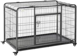 PawHut Folding Design Heavy Duty Metal Dog Cage Crate & Kennel With Removable Tray And Cover, & 4 Locking Wheels, Indoor/Outdoor 43" -Dog Supplies Store 511LFBNfB4L. AC