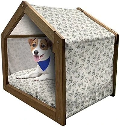 Lunarable Spring Wooden Dog House, Mediterranean Food Illustration Of Olives Branch And Leaves Foliage, Outdoor & Indoor Portable Dog Kennel With Pillow And Cover, X-Large, Yellow White And Black 5 Lunarable Spring Wooden Dog House, Mediterranean Food Illustration Of Olives Branch And Leaves Foliage, Outdoor & Indoor Portable Dog Kennel With Pillow And Cover, X-Large, Yellow White And Black - Image 5