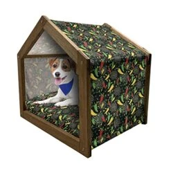 Lunarable Botanical Wooden Pet House, Mexican Food Peppers Paprika Cuisine Kitchen Mariachi Chilli Taco Culture Cuisine, Outdoor & Indoor Portable Dog Kennel With Pillow And Cover, Large, Multicolor