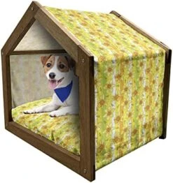 Ambesonne Yellow And White Wooden Pet House, Pineapples Tropical Climate Fruits Ripe Juicy Food, Indoor & Outdoor Portable Dog Kennel With Pillow And Cover, Small, Earth Yellow Green White -Dog Supplies Store 5126y g2GHL. AC