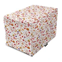 Lunarable BBQ Party Dog Crate Cover, Grilling Themed Food Elements Hamburger Hotdog Steak And Sausage Pattern Cooking, Easy To Use Pet Kennel Cover For Small Dogs Puppies Kittens, 48 Inch, Multicolor