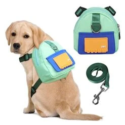 DoggieKit Dog Backpack Harness With Leash,Cute Pet Puppy Backpacks Bulid-in Dog Poop Bag Dispenser,Adjustable Pets Self Carrier Bag For Small Medium Dogs Travel Hiking Daily Walking(M, Green)