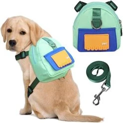 DoggieKit Dog Backpack Harness With Leash,Cute Pet Puppy Backpacks Bulid-in Dog Poop Bag Dispenser,Adjustable Pets Self Carrier Bag For Small Medium Dogs Travel Hiking Daily Walking(M, Green) -Dog Supplies Store 514vEstEhSL. AC 1