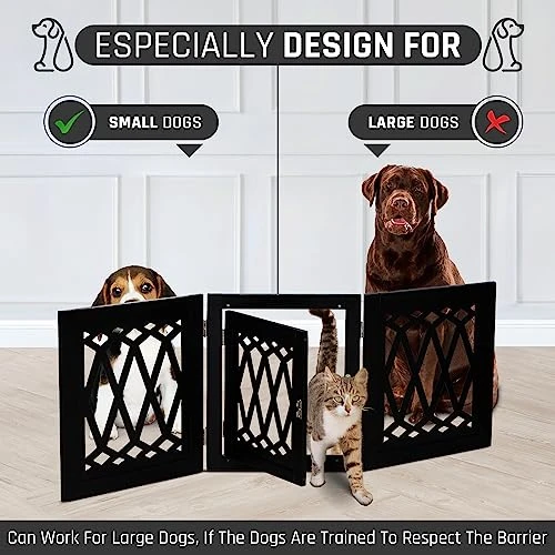 Bundaloo Freestanding Dog Gate With Door Expandable Decorative Wooden Fence For Small To Medium Pet Dogs, Barrier For Stairs, Doorways, & Hallways (Black Diamond) 2 Bundaloo Freestanding Dog Gate With Door Expandable Decorative Wooden Fence For Small To Medium Pet Dogs, Barrier For Stairs, Doorways, & Hallways (Black Diamond) - Image 2