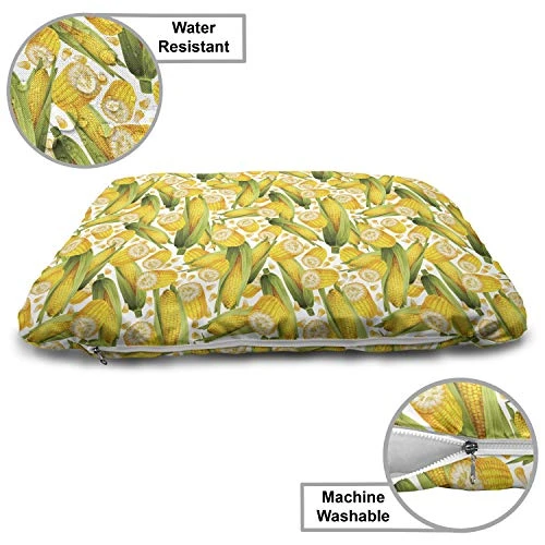 Ambesonne Corn Pet Bed, Vegetable Organic Food Realistic Illustration Yellow Corn Stalks Agriculture, Chew Resistant Pad For Dogs And Cats Cushion With Removable Cover, 24" X 39", Yellow Green White 4 Ambesonne Corn Pet Bed, Vegetable Organic Food Realistic Illustration Yellow Corn Stalks Agriculture, Chew Resistant Pad For Dogs And Cats Cushion With Removable Cover, 24" X 39", Yellow Green White - Image 4