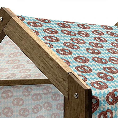 Lunarable Oktoberfest Wooden Dog House, Salty Pretzels On Diamond Pattern Deutschland Country Snacks Food, Outdoor & Indoor Portable Dog Kennel With Pillow And Cover, X-Large, Sky Blue Ivory Redwood 2 Lunarable Oktoberfest Wooden Dog House, Salty Pretzels On Diamond Pattern Deutschland Country Snacks Food, Outdoor & Indoor Portable Dog Kennel With Pillow And Cover, X-Large, Sky Blue Ivory Redwood - Image 2