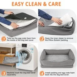 Dog Bed, Orthopedic Bolster Dog Beds For Extra Large Dogs. Egg Crate Foam Sofa With Removable Washable Bed Cover, Nonskid Bottom Couch, Pet Beds For Large&Extra Large Extra Large Size: 42"*32.5" -Dog Supplies Store 516jDcwvwdL