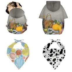 DDFS Grey French Bulldog Costume Cute Dog Costume With 2 Halloween Pet Bandana, Small Dog Shirts Pet Cold Weather Coat Puppy Hoodies Doggy Apparel Cat Pullover Soft Dogs Outfit Print Food On The Table