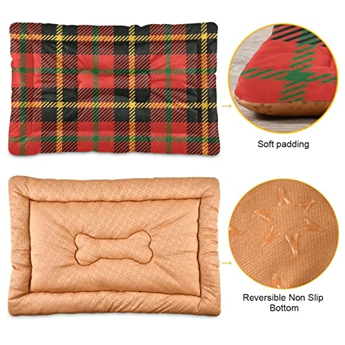 Ultra Soft Dog Cat Crate Bed Blanket-Retro Red Black And Yellow Plaid Fluffy Pet Bed All Season-Short Pile-Anti-Slip Pet Beds 24"x18" 2 Ultra Soft Dog Cat Crate Bed Blanket-Retro Red Black And Yellow Plaid Fluffy Pet Bed All Season-Short Pile-Anti-Slip Pet Beds 24"x18" - Image 2