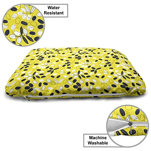 Lunarable Spring Wooden Dog House, Mediterranean Food Illustration Of Olives Branch And Leaves Foliage, Outdoor & Indoor Portable Dog Kennel With Pillow And Cover, X-Large, Yellow White And Black 3 Lunarable Spring Wooden Dog House, Mediterranean Food Illustration Of Olives Branch And Leaves Foliage, Outdoor & Indoor Portable Dog Kennel With Pillow And Cover, X-Large, Yellow White And Black - Image 3