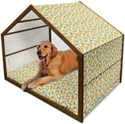 Ambesonne Yellow And White Wooden Pet House, Pineapples Tropical Climate Fruits Ripe Juicy Food, Indoor & Outdoor Portable Dog Kennel With Pillow And Cover, Small, Earth Yellow Green White -Dog Supplies Store 518z2HSVMoL. AC