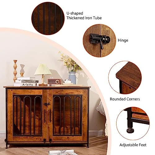 Dog Crate Furniture, 39.37" Double Doors Wooden Dog Kennel End Table, Indoor Dog House End Table Furniture Style For Small/Medium/Large Dogs Anti-Chew Crate,Retro Brown 1 Dog Crate Furniture, 39.37" Double Doors Wooden Dog Kennel End Table, Indoor Dog House End Table Furniture Style For Small/Medium/Large Dogs Anti-Chew Crate,Retro Brown