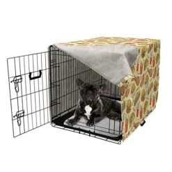 Lunarable Soda Dog Crate Cover, Fast-Food French Fries Hamburgers Onion Rings Wings Chips Retro Unhealthy Menu, Easy To Use Pet Kennel Cover For Small Dogs Puppies Kittens, 24 Inch, Multicolor -Dog Supplies Store 519NZzchDEL