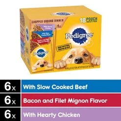 PEDIGREE CHOPPED GROUND DINNER Adult Soft Wet Dog Food 18-Count Variety Pack, 3.5 Oz Pouches 8 PEDIGREE CHOPPED GROUND DINNER Adult Soft Wet Dog Food 18-Count Variety Pack, 3.5 Oz Pouches -Dog Supplies Store 519zIKln73L