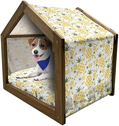Ambesonne Green And Yellow Wooden Dog House, Rhombus Pineapple With Blooming Foliage Organic Food Design, Indoor & Outdoor Portable Dog Kennel With Pillow And Cover, X-Large, Fern Green And Yellow 14 Ambesonne Green And Yellow Wooden Dog House, Rhombus Pineapple With Blooming Foliage Organic Food Design, Indoor & Outdoor Portable Dog Kennel With Pillow And Cover, X-Large, Fern Green And Yellow - Image 14