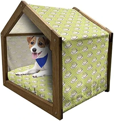 Lunarable Spring Wooden Dog House, Mediterranean Food Illustration Of Olives Branch And Leaves Foliage, Outdoor & Indoor Portable Dog Kennel With Pillow And Cover, X-Large, Yellow White And Black 15 Lunarable Spring Wooden Dog House, Mediterranean Food Illustration Of Olives Branch And Leaves Foliage, Outdoor & Indoor Portable Dog Kennel With Pillow And Cover, X-Large, Yellow White And Black - Image 15