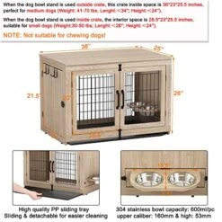 Piskyet Wooden Dog Crate Furniture With 360° Rotatable Removable Dog Bowls, Medium Dog Crate End Table With Tray, Double Doors Dog Kennels Indoor For Large Dogs - Texture Grey, 10 Piskyet Wooden Dog Crate Furniture With 360° Rotatable Removable Dog Bowls, Medium Dog Crate End Table With Tray, Double Doors Dog Kennels Indoor For Large Dogs - Texture Grey, -Dog Supplies Store 51AgfB3k4cL