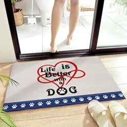 Bathroom Rugs Door Mat Live Is Better With A Dog Paws Linen Texture Soft Plush Front Door Mat Non-Slip Washable Indoor Door Mats For Entryway, Highly Absorbent Rug For Tub Shower 24x35 Inch -Dog Supplies Store 51BMxPNksbL