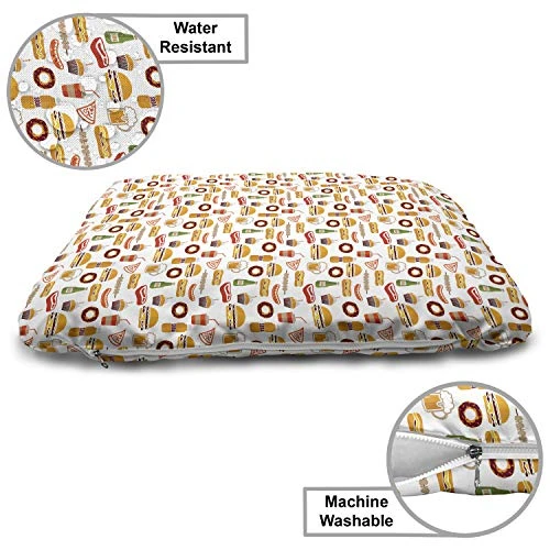 Ambesonne Food Pet Bed, Minimalist Fast Food Pattern With Hamburger Soda Donuts Beer Cupcake Kebab Hot Dog, Chew Resistant Pad For Dogs And Cats Cushion With Removable Cover, 24" X 39", Multicolor 4 Ambesonne Food Pet Bed, Minimalist Fast Food Pattern With Hamburger Soda Donuts Beer Cupcake Kebab Hot Dog, Chew Resistant Pad For Dogs And Cats Cushion With Removable Cover, 24" X 39", Multicolor - Image 4