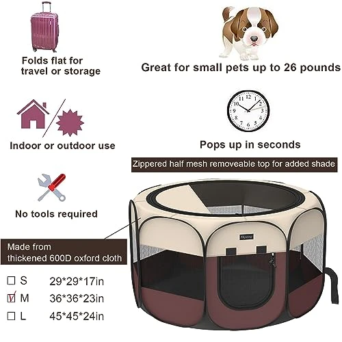 Hepeeng Portable Foldable Pet Playpen And Puppy Playpen Pet Tent With Carrying Case Collapsible Travel Bowl Indoor/Outdoor Use With Water Resistant And Removable Shade Cover 2 Hepeeng Portable Foldable Pet Playpen And Puppy Playpen Pet Tent With Carrying Case Collapsible Travel Bowl Indoor/Outdoor Use With Water Resistant And Removable Shade Cover - Image 2